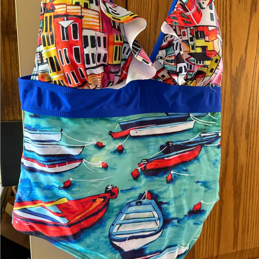 Blue and Red One Piece Swimwear with Nautical Theme - Picture 4 of 4